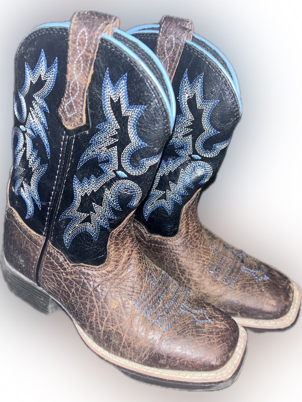 Ariat Tombstone Brown Leather Cowboy Boots Square Toe Boys Youth 11